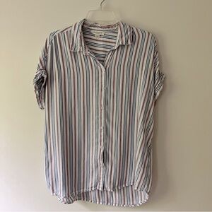 beachlunchlounge Striped Button-Down Shirt in White, Navy, Red